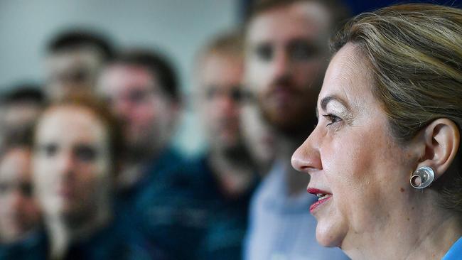 Premier Annastacia Palaszczukspeaks to frontline health workers at Royal Brisbane &amp; Women’s Hospital.