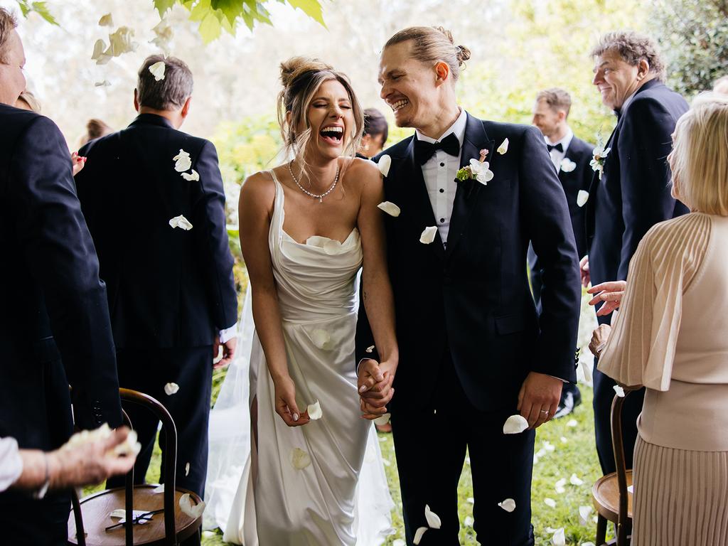 Woody Whitelaw marries partner Mimi Gibbs in a stunning ceremony in Victoria on November 2. Picture: Mimo Weddings