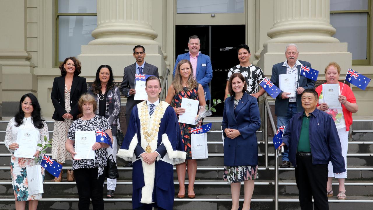 Australia Day citizenships at Geelong City Hall in 2021. Picture: Mike Dugdale