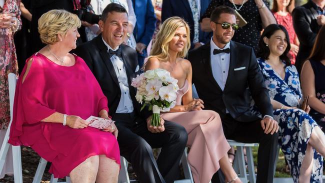 Sophie Monk and her new boyfriend at his sister’s wedding.