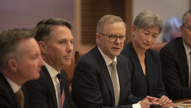 Anthony Albanese and Labor government ministers meet in the Cabinet Room at Parliament House for the first time after being sworn in.