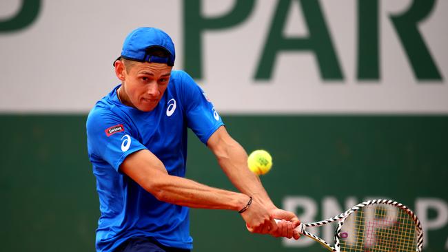 Alex de Minaur plays a backhand during his French Open run. Picture: Getty