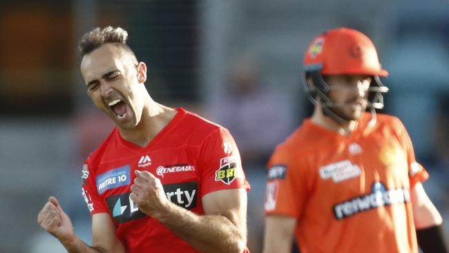 Penrith cricketer Josh Lalor celebrates a wicket while playing for the Melbourne Renegades against Perth last year.