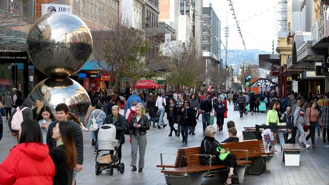 Shoppers in a busy Rundle Mall. Longer trading will be allowed on Adelaide Cup Day, March 8. Picture: NCA NewsWire / Kelly Barnes