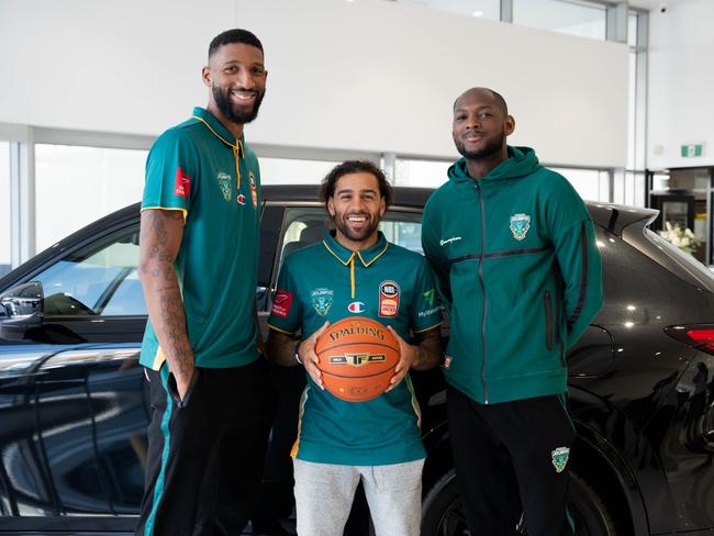 Tasmania JackJumpers imports Marcus Lee, Jordon Crawford and Milton Doyle in Hobart. Picture: Supplied.