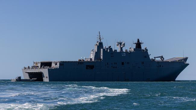 Soldiers from the Australian Amphibious Force travel to a Beach Landing Site off Cowley Beach in an LHD Landing Craft as part of the Wet and Dry Environmental Rehearsals. Photo: CAPT Annie Richardson