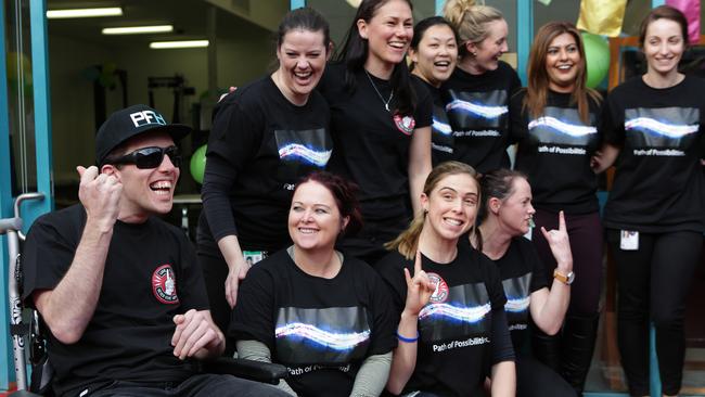 Luke Stojanovic meets some of the hospital’s brain injury rehabilitation unit. Picture: Tim Clapin