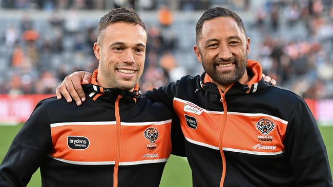 Luke Brooks (left) will be out to finally end his finals drought after joining the Sea Eagles. Picture: Izhar Khan/Getty Images