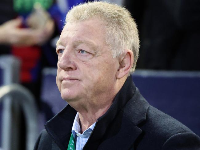 NEWCASTLE, AUSTRALIA - MAY 31: General Manager of the Canterbury-Bankstown Bulldogs and channel nine commentator Phil Gould during the round 13 NRL match between Newcastle Knights and Canterbury Bulldogs at McDonald Jones Stadium, on May 31, 2024, in Newcastle, Australia. (Photo by Scott Gardiner/Getty Images)