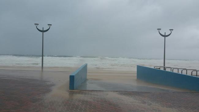 Waves battered Maroubra Beach taking away a massive amount of sand over the weekend. Picture: Carlos da Rocha