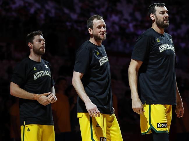 Andrew Bogut and Joe Ingles have built a close bond from their time together in the Australian Boomers squad. Picture: Getty Images.