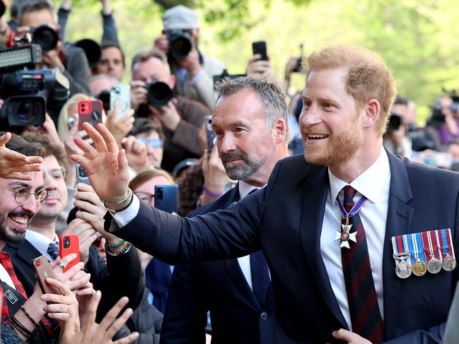 LONDON, ENGLAND - MAY 08: Prince Harry, The Duke of Sussex meets members of the public as he departs The Invictus Games Foundation 10th Anniversary Service at St Paul's Cathedral on May 08, 2024 in London, England. (Photo by Chris Jackson/Getty Images for Invictus Games Foundation)