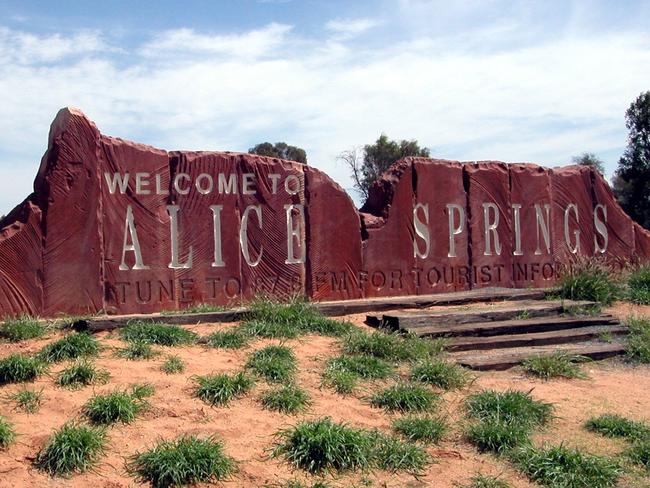 Gv of Alice Springs - showing the Welcome to Alice Springs sign. (Photo by Jeff Overs/BBC News & Current Affairs via Getty Images)