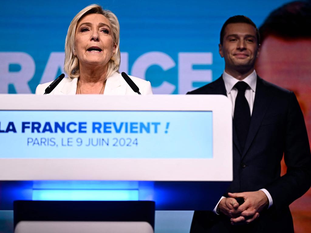 French far-right Rassemblement National (RN) party leader Marine Le Pen (L) and party President Jordan Bardella. Picture: AFP