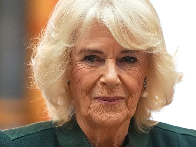 LONDON, ENGLAND - NOVEMBER 21: Queen Camilla during a reception for winners of the Queen's Commonwealth Essay Competition, at Buckingham Palace on November 21, 2024 in London, England. (Photo by Aaron Chown - WPA Pool/Getty Images)