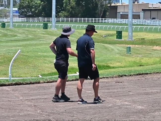 Work is underway to remove the poisoned section of track at the Gold Coast Turf club and replace it with new turf ahead of this weekends Magic Million race day Picture Supplied