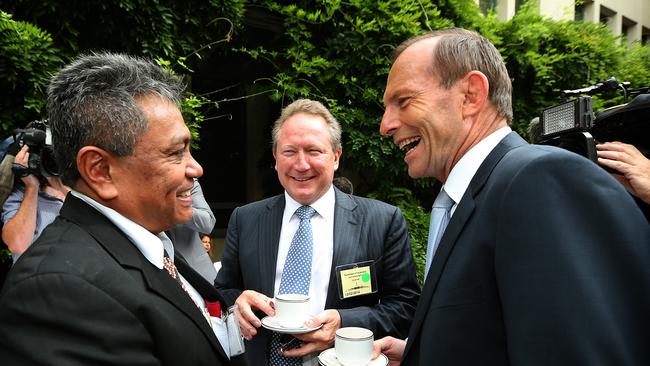 Richie Ah Mat sat on the then PM Tony Abbot’s indigenous Advisory Council. He is pictured here with Andrew "Twiggy " Forrest and Tony Abbott at the Closing the Gap morning tea hosted in the Prime Ministers Courtyard at Parliament House in Canberra. Photo: supplied.