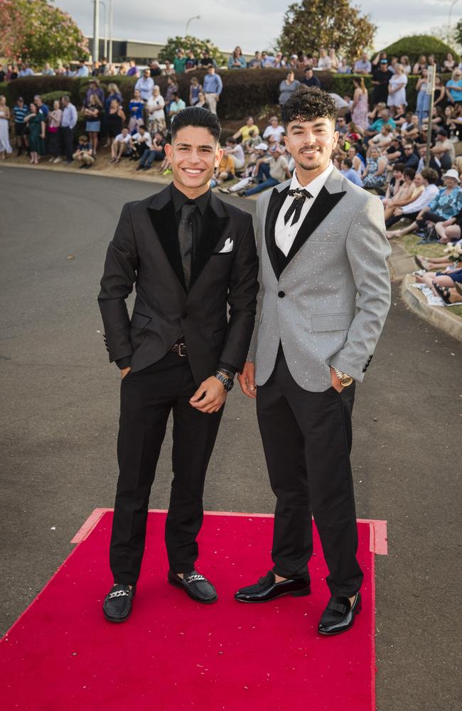 Aymen Alharoni (left) and Saber Hammo at Harristown State High School formal at Highfields Cultural Centre, Friday, November 17, 2023. Picture: Kevin Farmer