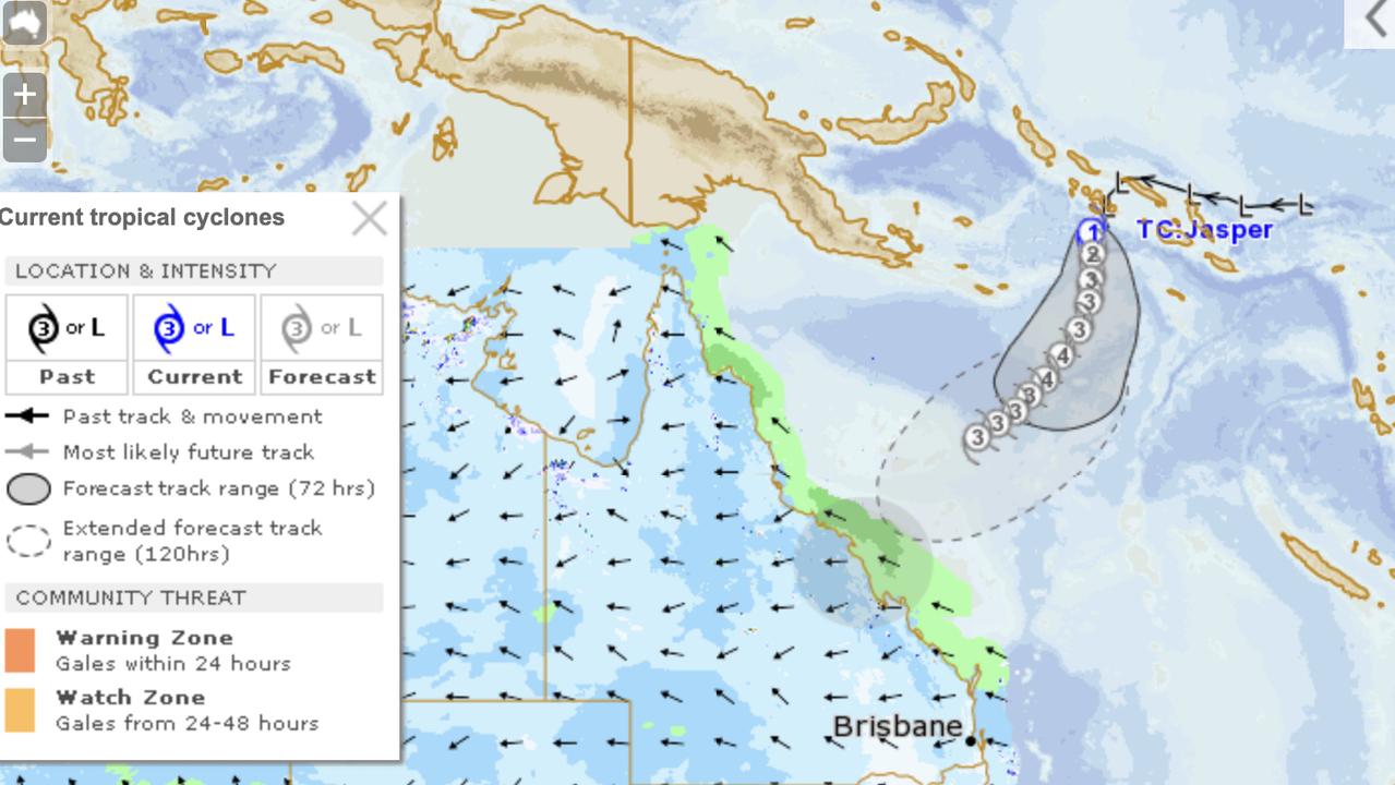 Cyclone Jasper’s predicted movement. Picture: BOM