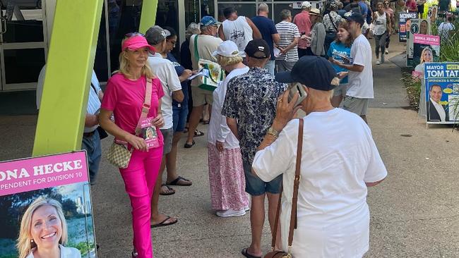 Voters at the Lawson Street pre-poll centre in Southport as voting started in the Gold Coast City Council 2024 election.