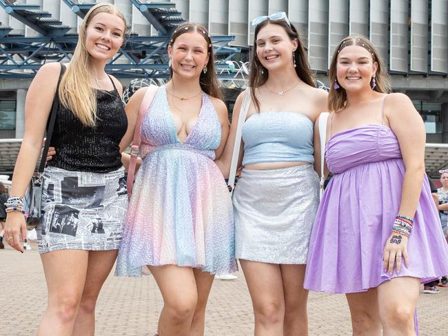 SYDNEY, AUSTRALIA - Daily Telegraph Photos February 26, 2024: Mel, Piper, Paris and Michala at Taylor Swift's The Eras Tour concert held at Accor Stadium in Sydney. Picture: Christian Gilles