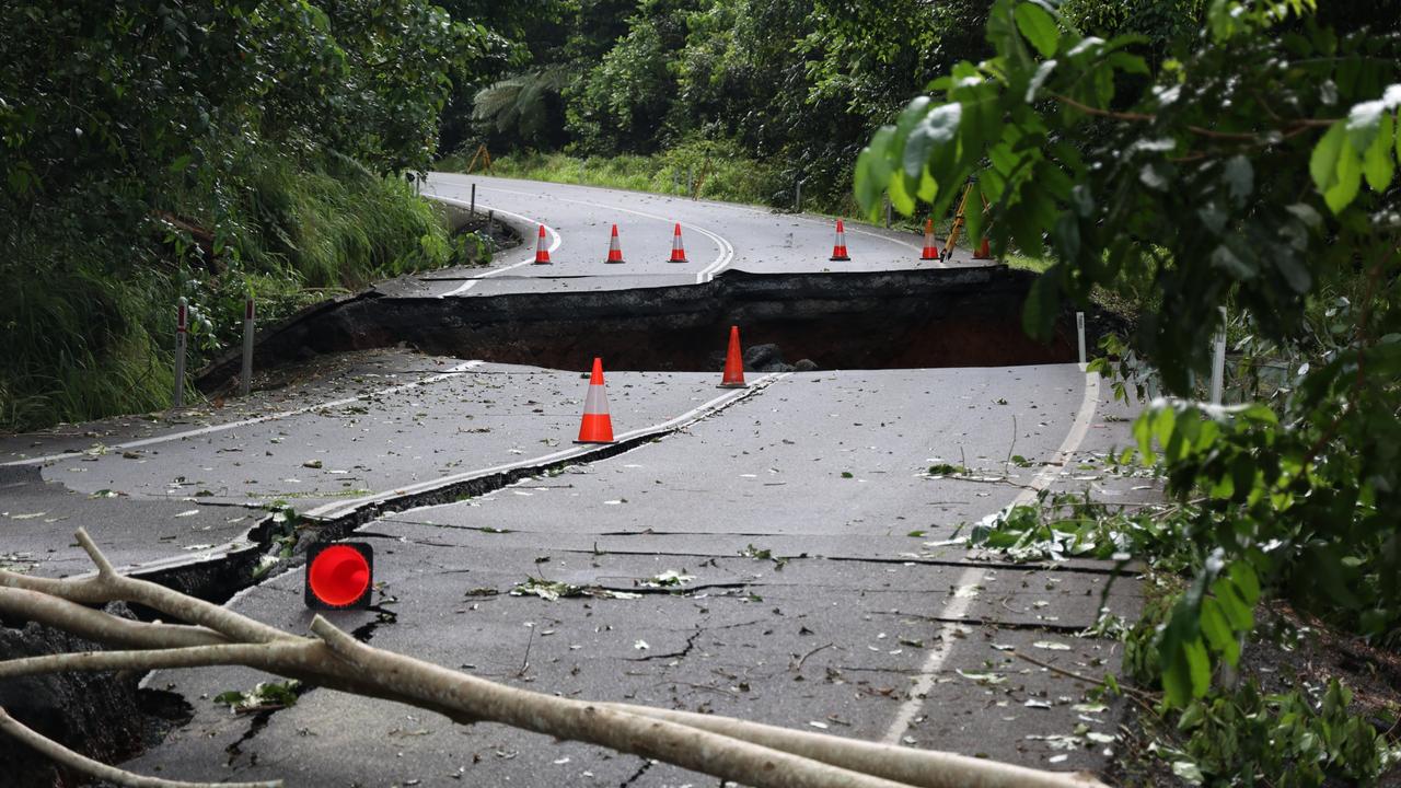 Damage to the Palmerston Hwy, near Crawfords Lookout, caused by intense rainfall following Cyclone Jasper in December 2023.