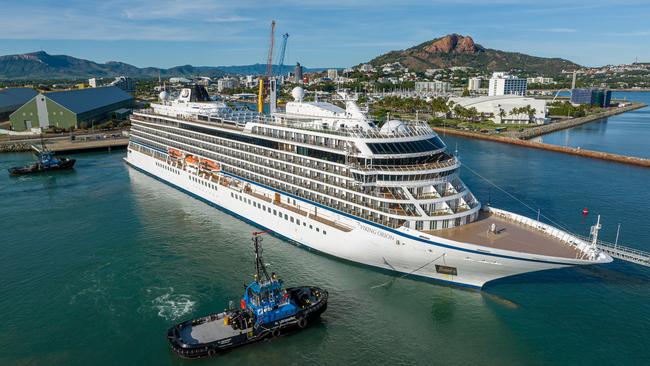 Viking Orion cruise ship docks at the Port of Townsville earlier this year. A passenger has accused the CBD of being a “ghost town”. Photo: Cameron Laird