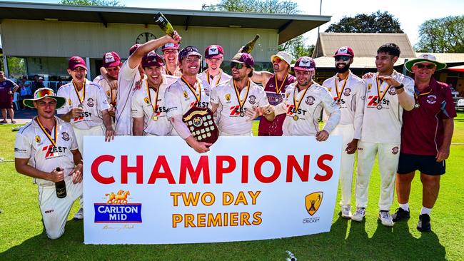 Palmerston Cricket Club celebrating their Two-Day DDCC A-grade grand final victory over Waratah at DXC Arena, 15 September, 2024. Picture: Cricket NT.