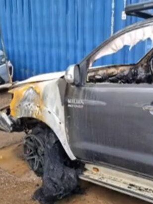 The car was destroyed by the fire. Picture: 7News/Channel 7