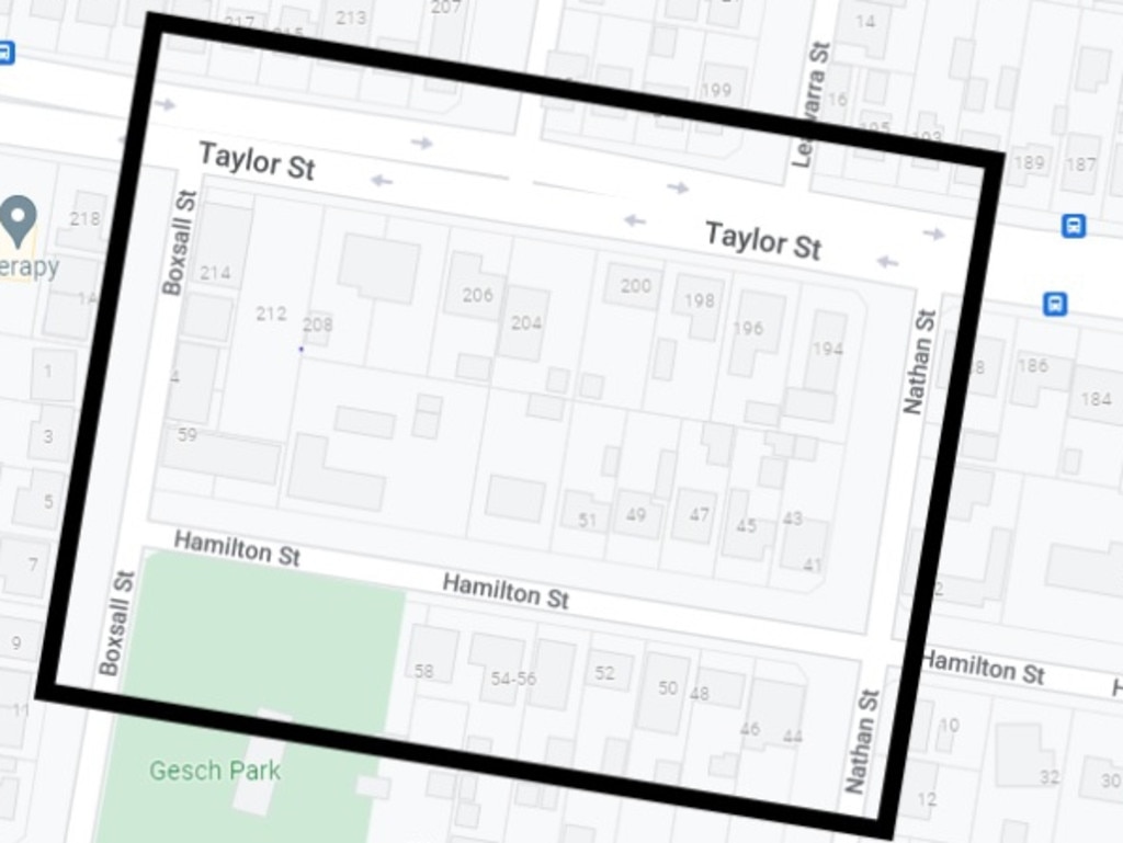 The exclusion zone includes parts of Taylor, Boxsall, Hamilton and Nathan Street.