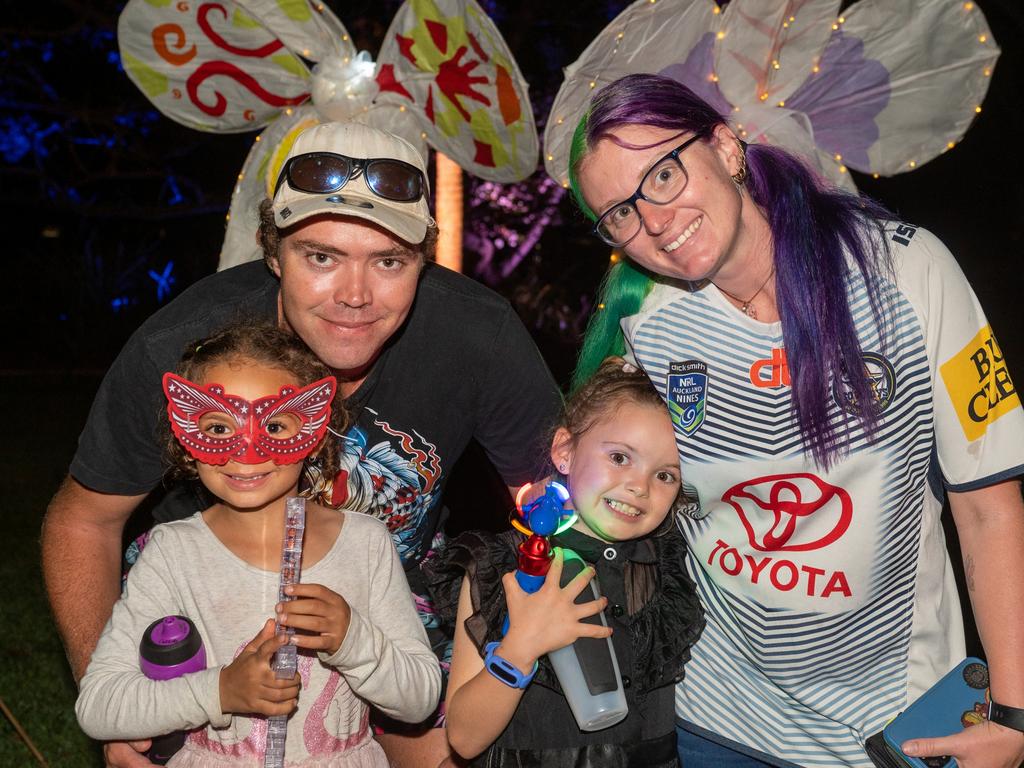 Adam Cook, Cassidy Davies, Alierra Turnbull and Taylor Turnbull at Daly Bay Illuminate Queens Park Goldsmith Street, East Mackay Thursday 5 October 2023 Picture:Michaela Harlow