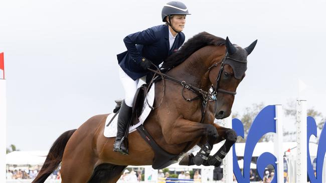 Zara Tindall competing in the Magic Millions Showjumping. Picture by Luke Marsden.