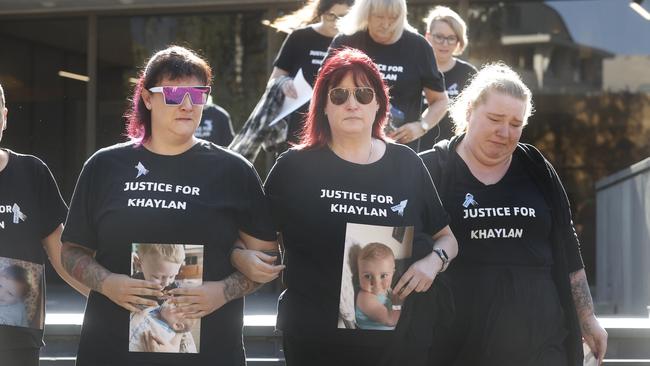 Maddison Butler mother of Khaylan with Tash Butler grandmother of Khaylan leave court. Sentence for Daniel John Ridgers in relation to the manslaughter death of 10 month old Khaylan Shayne Butler. Picture: Nikki Davis-Jones