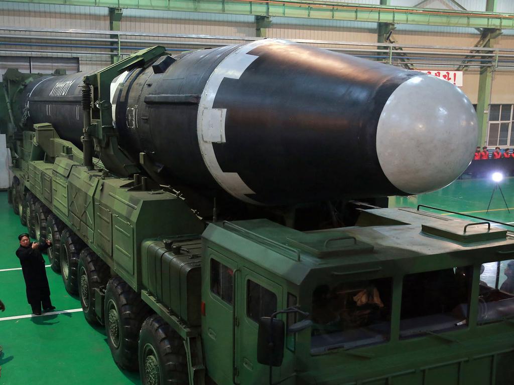 The Hwasong-15 intercontinental ballistic missile, in North Korea. Picture: AP