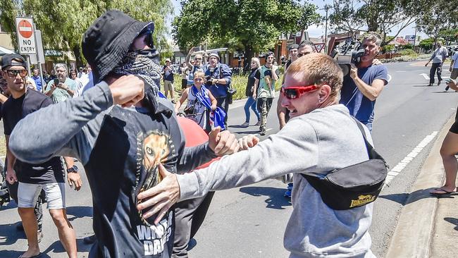 Reclaim Australia Rally held in Melton. Anti-Islam protesters clash with Rally Against Racism group and police. Picture: Jason Edwards