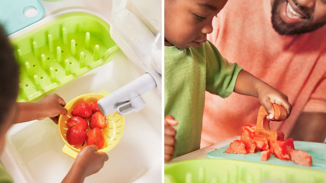 Lovevery’s new kitchen has a real, working sink. Picture: Supplied