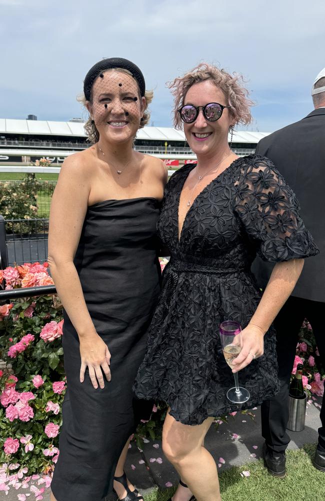 Nicole Von Pein and Fiona McDermid at Flemington for Derby Day on November 2, 2024. Picture: Phillippa Butt