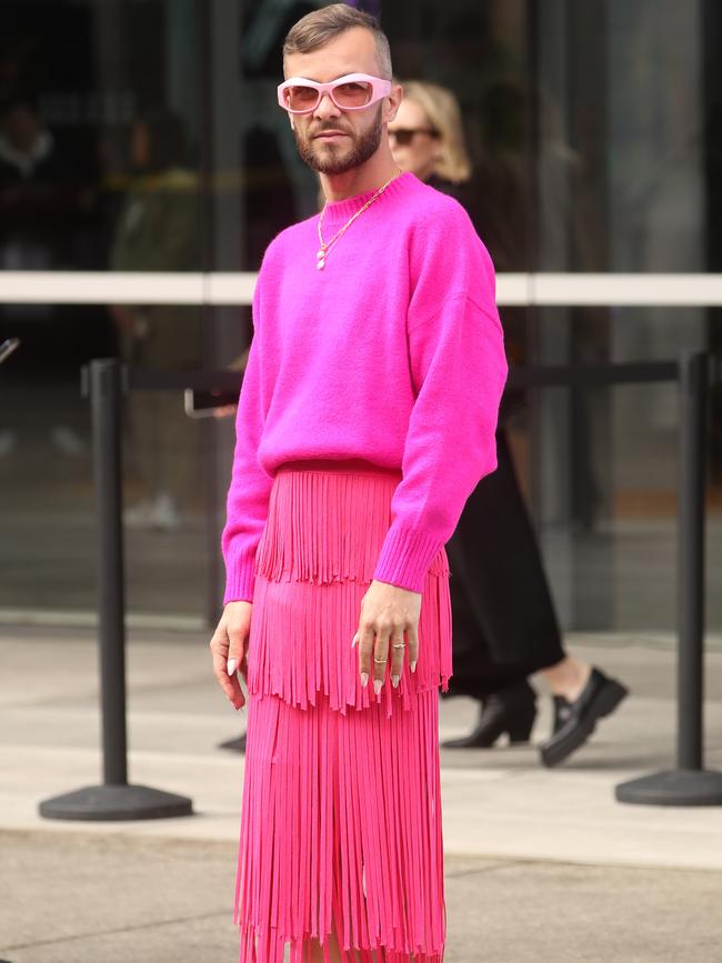 Celebrity stylist Jamie Azzopardi stunned in pink. Picture: John Grainger