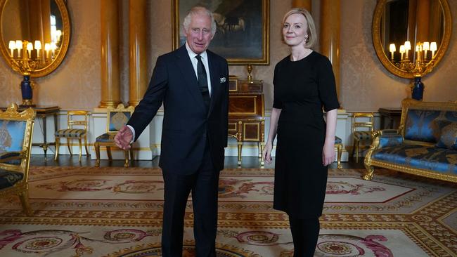 King Charles III with Britain’s Prime Minister Liz Truss during their first meeting at Buckingham Palace. Picture: Yui Mok