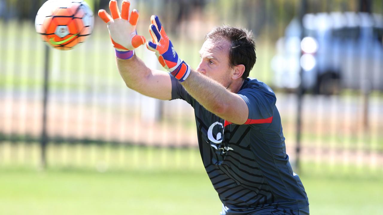 Eugene Galekovic (Adelaide United). Adelaide United Soccer training this morning at Adelaide United Training Centre, Elizabeth. 16/11/15 Picture: Stephen Laffer
