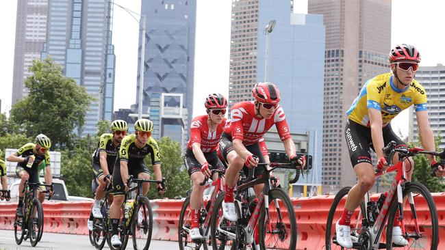 Jai Hindley in control during the final stage of the Herald Sun Tour. Picture: Michael Klein