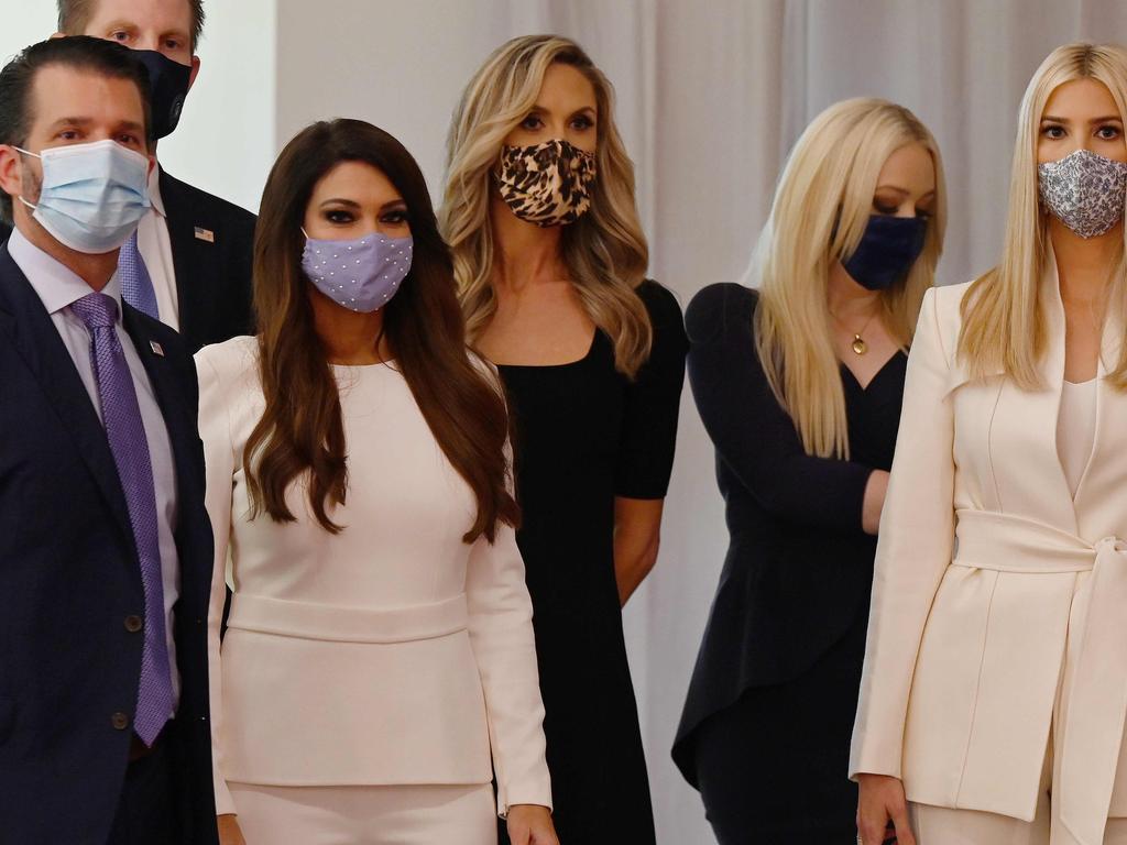 The Trump children from left, Donald Trump Jr., Eric Trump, Kimberly Guilfoyle, Eric Trump's wife Lara Trump, daughter of the US President Tiffany Trump Ivanka Trump are seen ahead of the first presidential debate at the Case Western Reserve University and Cleveland Clinic in Cleveland, Ohio. Picture: JIM WATSON / AFP