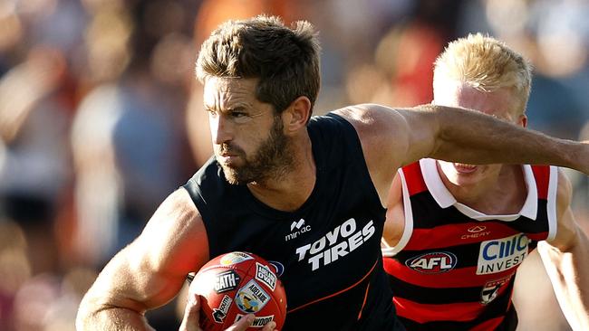 Giants Callan Ward during the AFL Gather Round match between the GWS Giants and St. Kilda Saints at Norwood Oval, Adelaide on April 13, 2025. Photo by Phil Hillyard (Image Supplied for Editorial Use only - NO ON SALES - copyright Phil Hillyard )