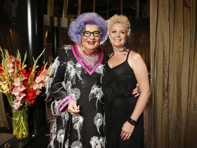 Dame Edna Everage with Australian opera singer Angela Hogan. Picture: David Caird.