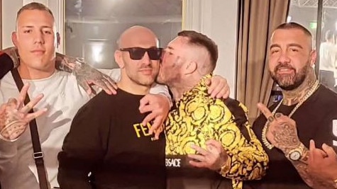 Meehan showed his appreciation for his Comanchero bikie mate Tarek Zahed with a kiss on the cheek in a recent Instagram photo. Picture: Instagram