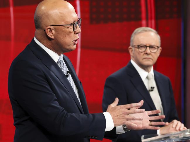 SYDNEY, AUSTRALIA - NewsWire Photos APRIL 22: 2025 Federal Election. The third leaders debate. The Great Debate hosted by Nine between Australian Prime Minister Anthony Albanese and Opposition leader Peter Dutton at Nine's North Sydney studio. Tuesday 22nd April 2025. Picture: Alex Ellinghausen / POOL / via NewsWire