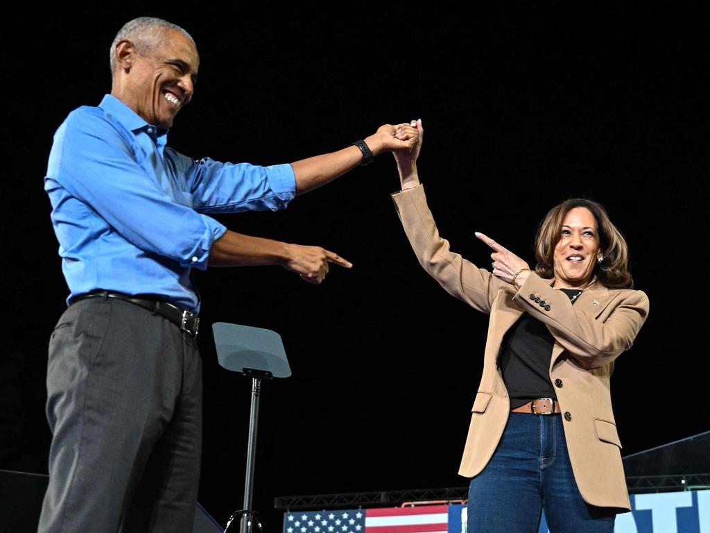 Former US President Barack Obama with US Vice President and Democratic presidential candidate Kamala Harris. Picture: Drew Angerer/AFP