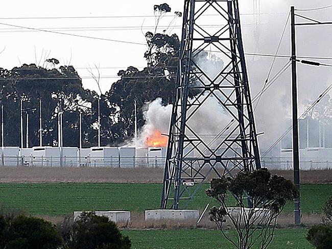 A fire at Victoria's Big Battery, Moorabool . Picture: Alison Wynd