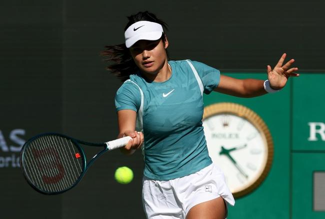 Emma Raducanu practices at Indian Wells, where she is returning to action for the first time since being targeted by a stalker in Dubai