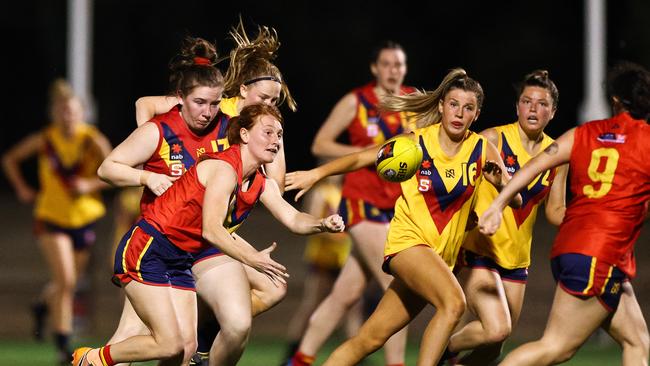 Katelyn Pope (front left) in action for of Team Marinoff during the AFLW All-Stars game. Picture: Daniel Kalisz/Getty Images